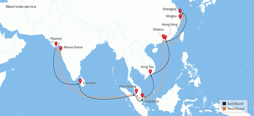 森罗商船印巴线航线图